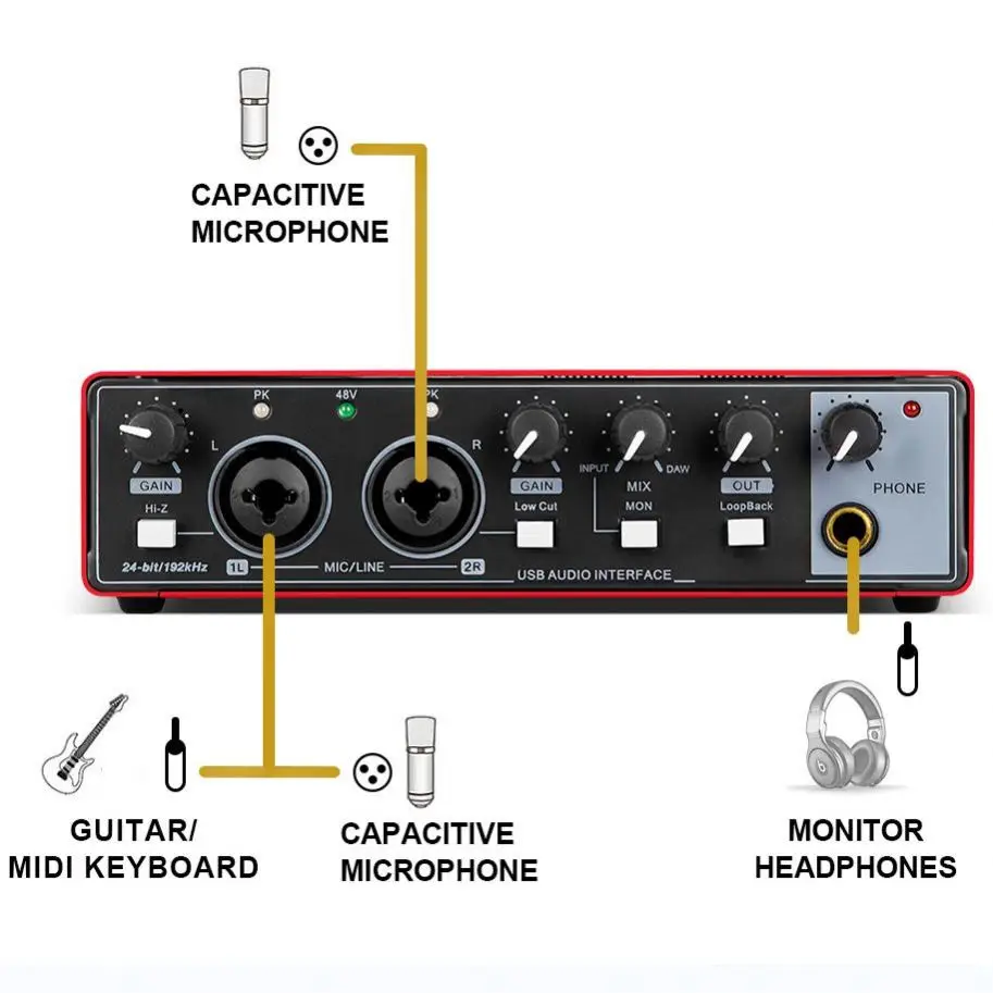 OEM Factory Pro Audio Interface 2In2Out Computer Audio Interface Recording Usb Recording logo Custom