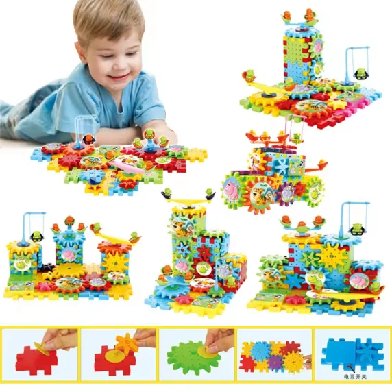 Building Block Sets for Kids Funny Electric Brick Interlocking Learning Blocks Gear Building Toy Set