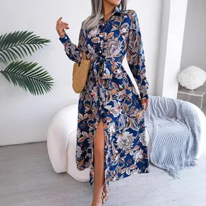 Summer Women's Retro Vintage Casual Party Dress Solid Color Floor-Length with Natural Waistline Breathable Anti-Wrinkle Slit