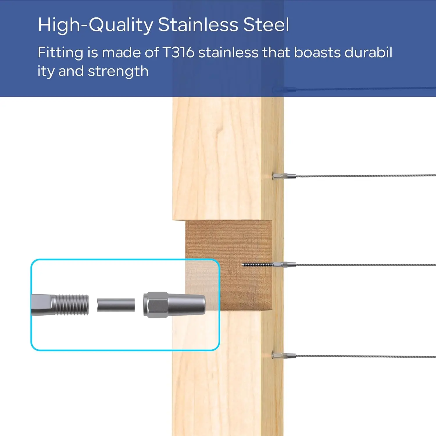 Heavy-Duty Adjustable Left & Right Handed Thread Stainless Steel 316 Swage Lag Screw for Cable Railing