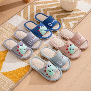 Cartoon Print Open-Toe Linen for Slippers for Kids for Spring and Autumn Seasons for Home Use