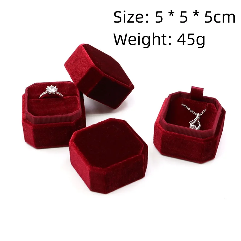 Vintage Red Velvet Octagonal Pendant Ring Necklace Pendant Jewelry Box Luxury Jewelry Creative Gift Packaging
