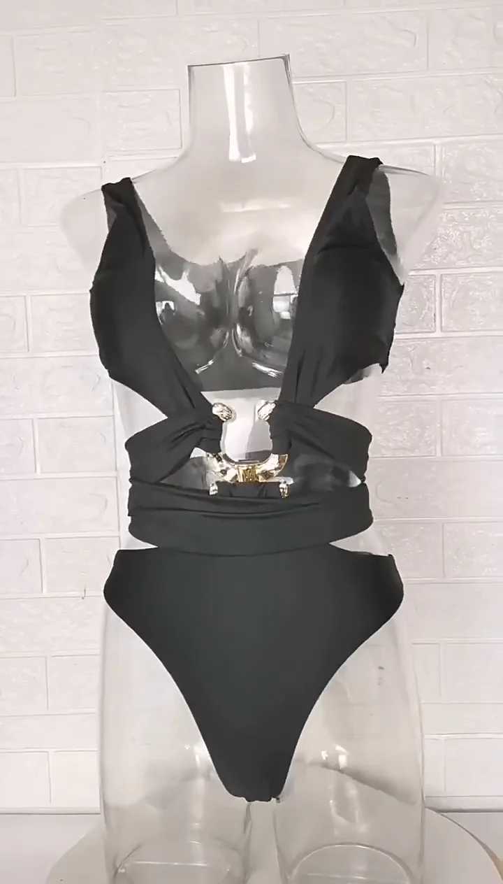 2023 New Fashion Mental One Piece Swimsuit High Waist Swimwear Designer