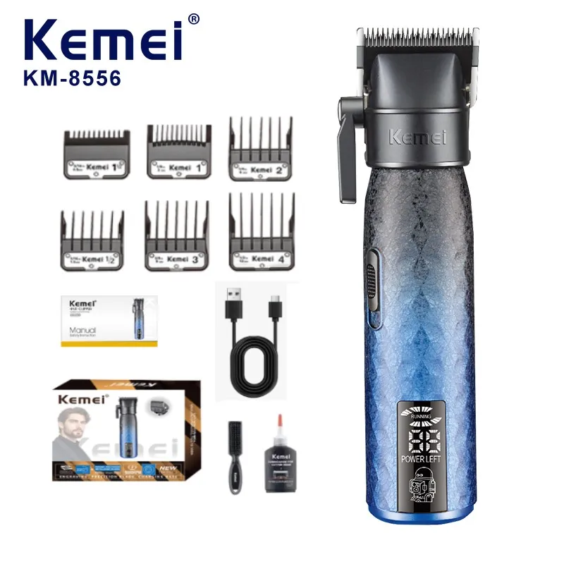 Machine à tondre les cheveux Kemei Km-8556, batterie au lithium de 2500 mAh, puissante, 9000 tr/min, moteur à 2 vitesses, lame en céramique avec revêtement DLC, tondeuse réglable, certifiée CE
