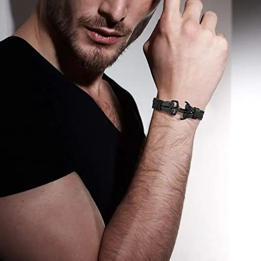 Braccialetto Moda Maschile Nero Braccialetto Uomo In Pelle PU Intrecciato - Design Avvolgente, Chiusura Con Fibbia, Regalo Moda UK Braccialetto Stackable In Pelle PU - Foto 11