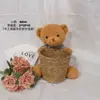 Peluche ours en peluche bleu pull 38cm seau tricoté moyen
