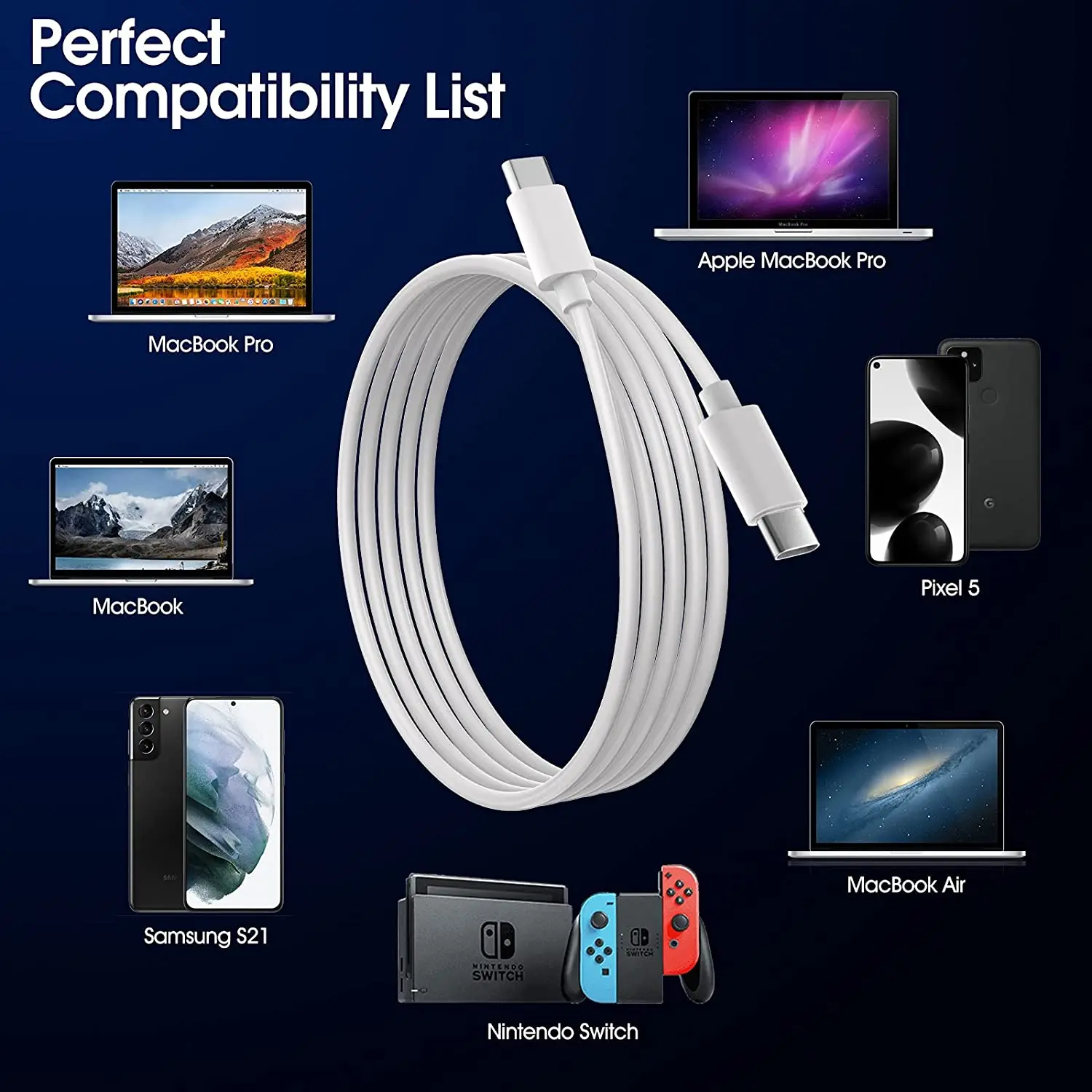 Fast Charger 100W Type C to Type C Mobile Phone USB Data Cable For Samsung Xiaomi Macbook pro ipad