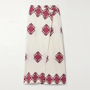 Clothing Manufacturer Custom Spring Sleeve Natural Waist Cotton Embroidered Women Elegant Casual Midi Wrap Skirt