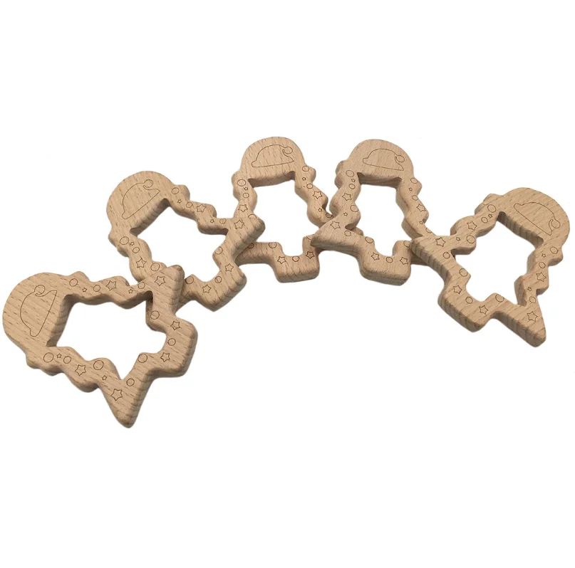 Оптовая продажа, новые детские товары, аксессуары для прорезывания зубов в форме рождественской елки, ожерелье из Букового дерева, подвески, деревянные формы прорезывателя для зубов