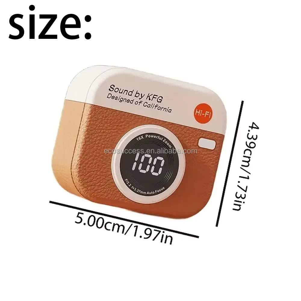 Q86 Retro Camera Leather Grain New Design Wireless Earbuds In-Ear Earphones With Screen Digital Display and Gaming Low Latency