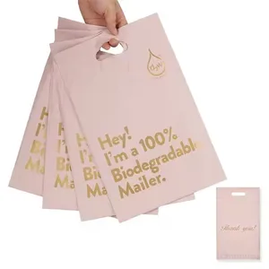 Custom Biodegradable Poly Mailers Eco-Friendly Waterproof Stretchable Self-Sealing Shipping Bags Handle Compostable Mailing Bags