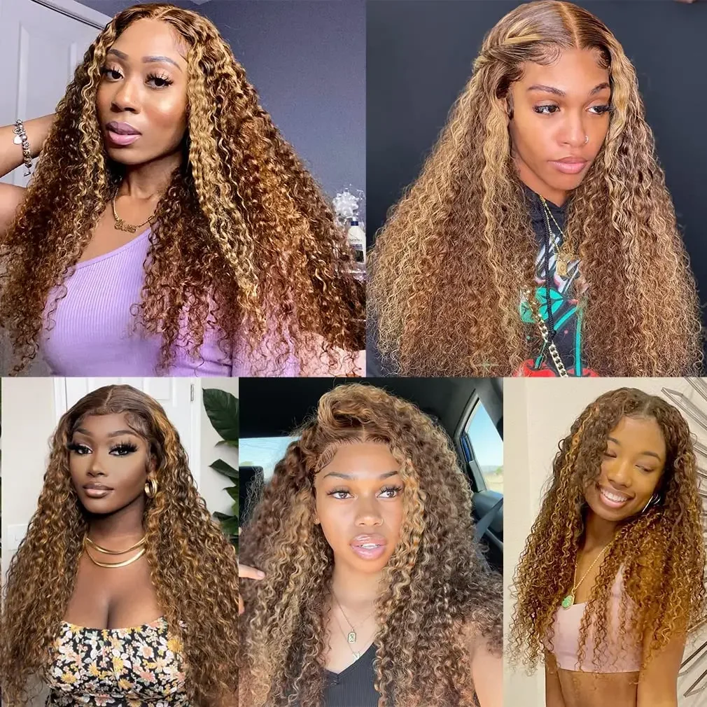 Perruque Lace Front Wig Ombre Cheveux Humains Pré-épilés 13x4 Blond Miel Ondulé HD Dentelle Frontale Perruques pour Femmes Sans Colle_voghion.com