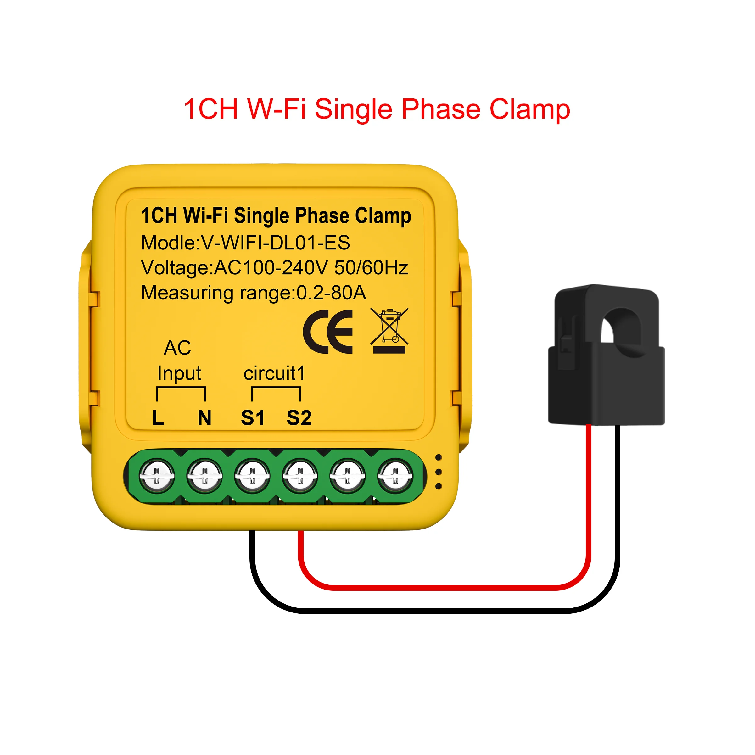 Smart Life 80a Single-phase Wifi Power Clamp Meter Electric Energy ...