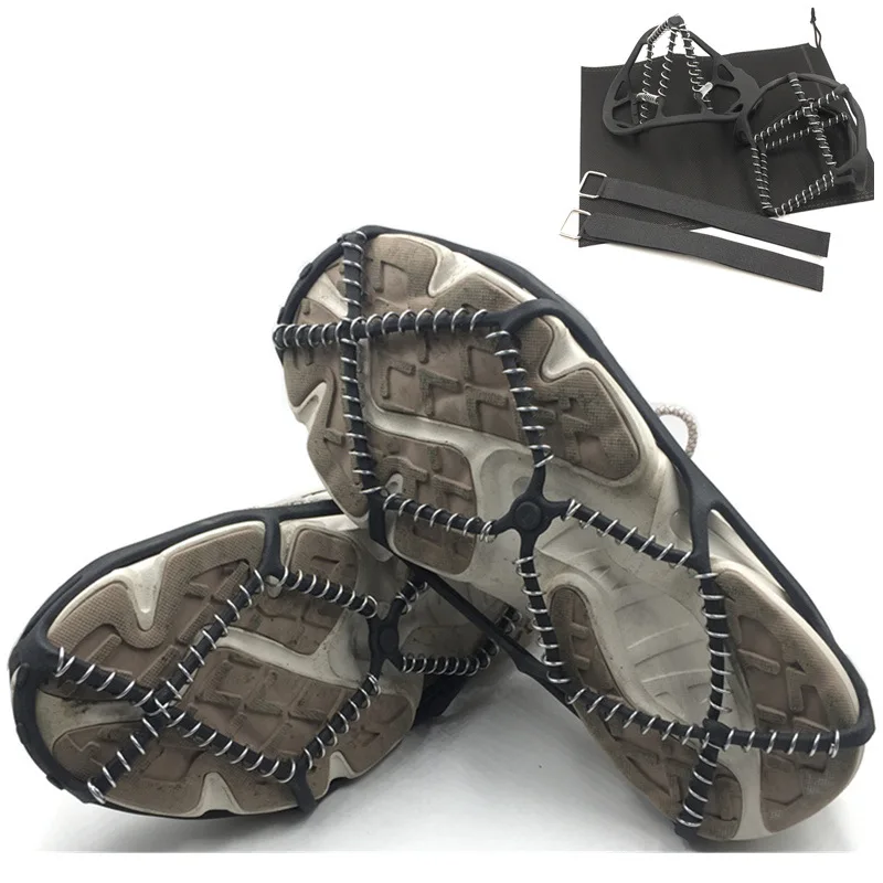 Оптовая продажа резиновые + стальные противоскользящие Пружинные альпинистские скобы снежные уличные шипы захват с ремешками и нейлоновой