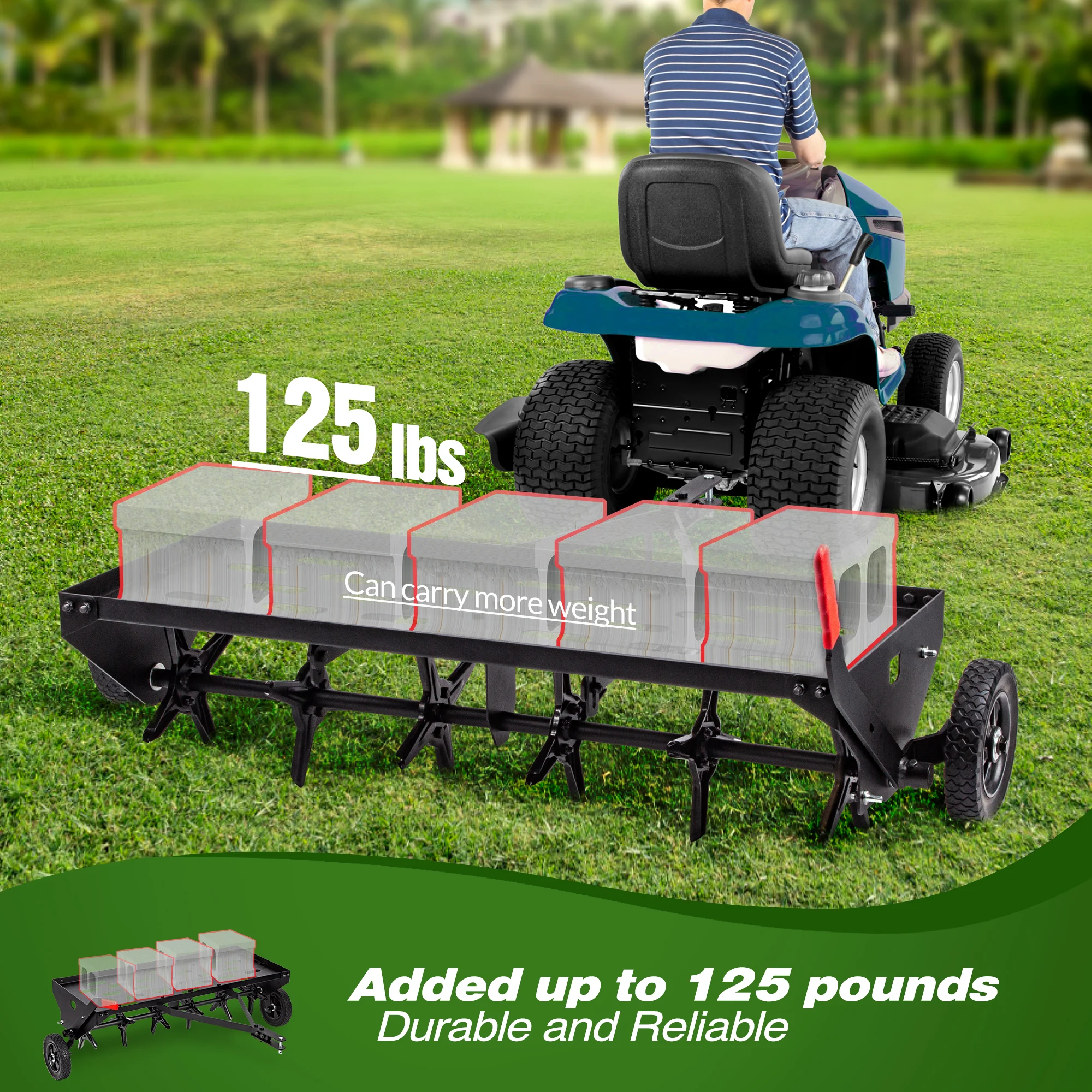 Metal Riding Lawn Mower Attachments Atv Rake Soil Penetrator Spike Aerator  Tow Behind Plug Aerator with Universal Hitch