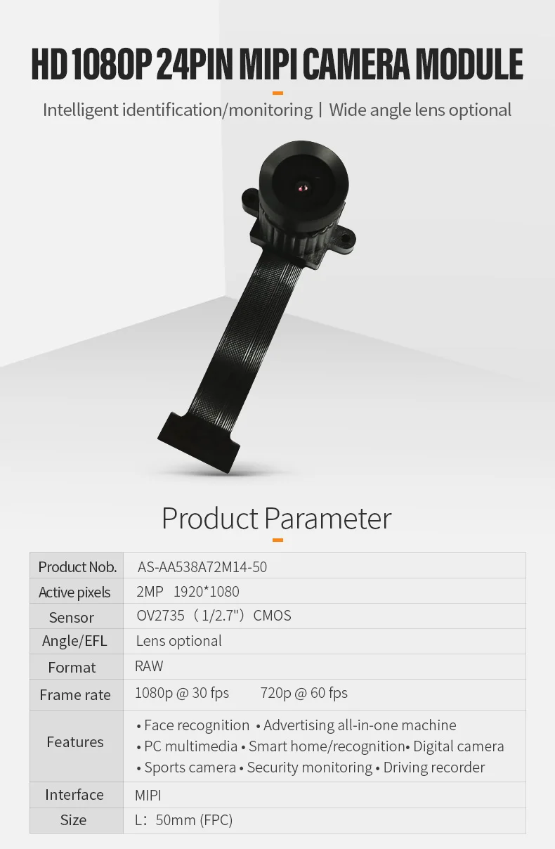 DGZX Micro 24pin-FPC Mipi HDR Low Light 2MP 1080P OV2735 CMOS 30Fps 60fps Camera Module for Atm Machines插图