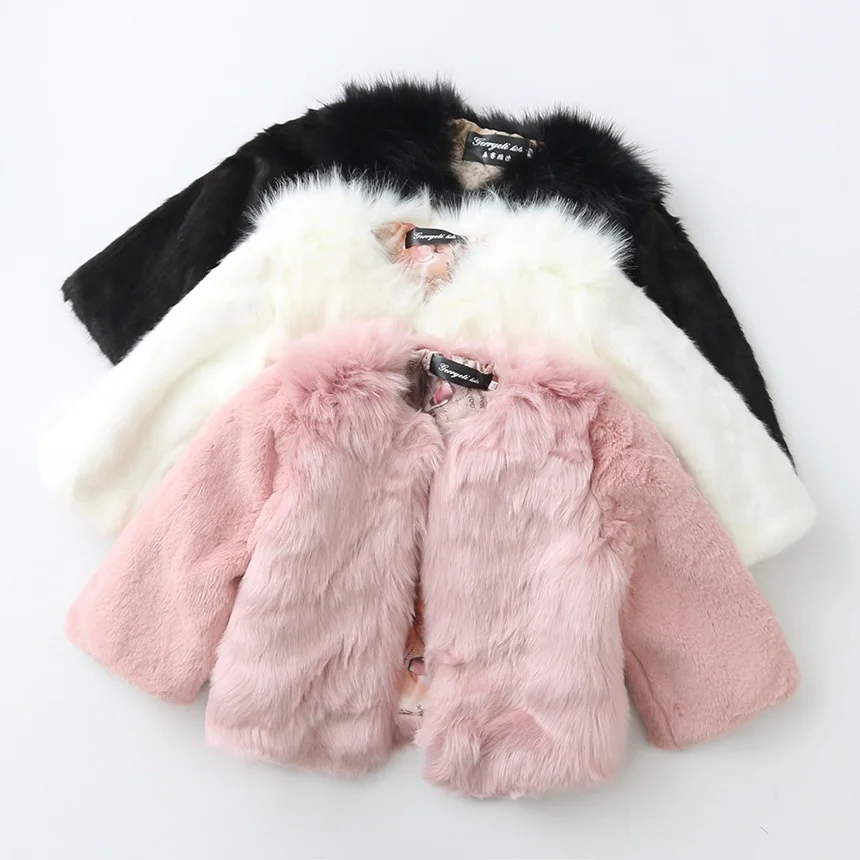 Imitation Fox Fur Kids Warm Coat 2022 Autumn Winter Mink Fake Fur Jacket  Coat Hooded Long-sleeved Short Girls Thick Outwear Top