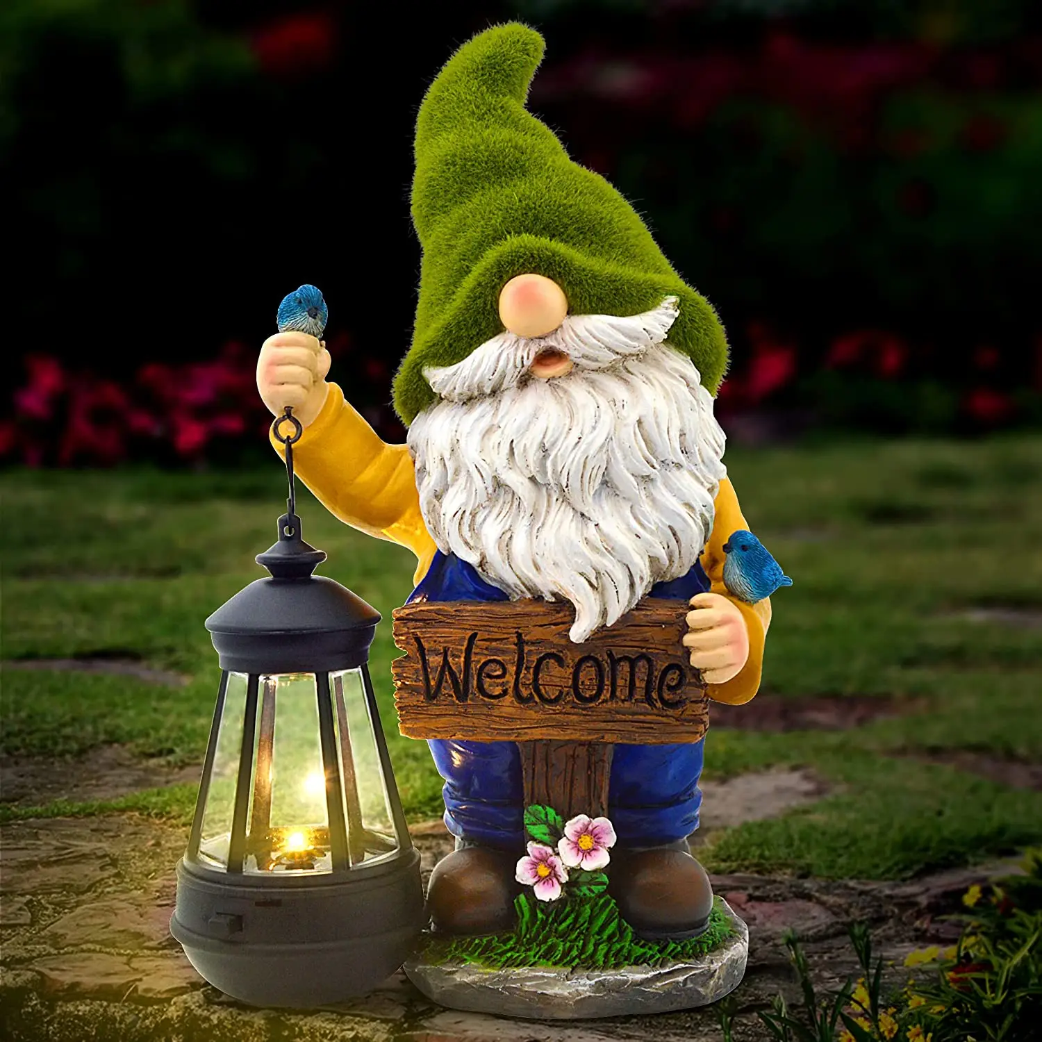 Source Garden Gnomes Outdoor Flocked Gnome Statue Holding Lantern