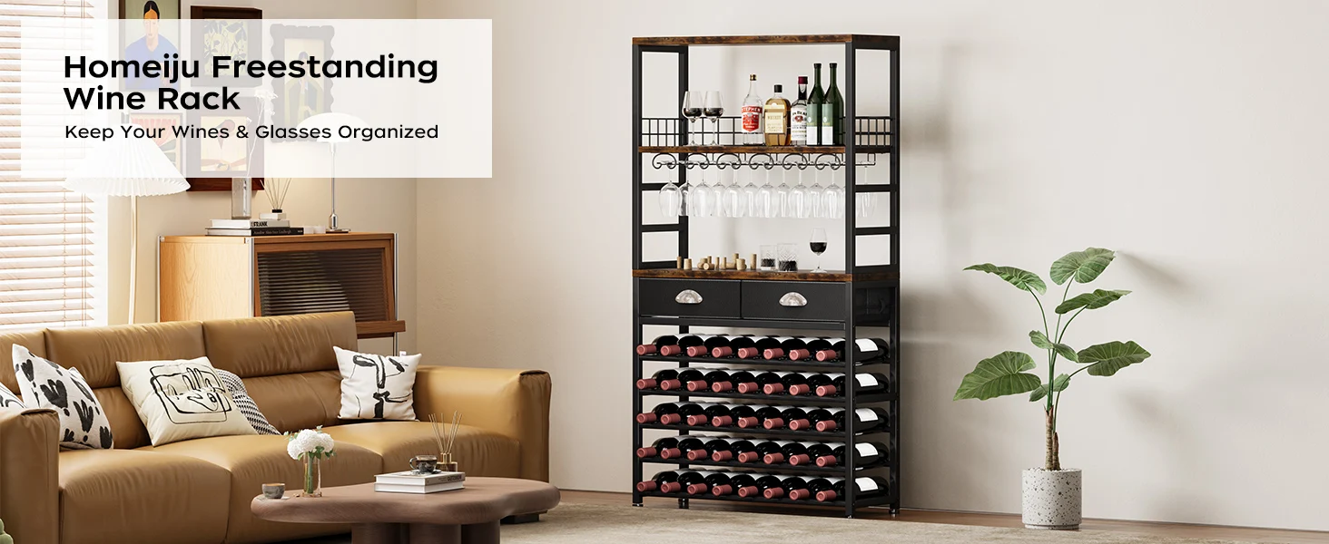 product wine cabinet with storage wine rack freestanding floor 6 tier with tabletop drawer and wine storage for home bars-2