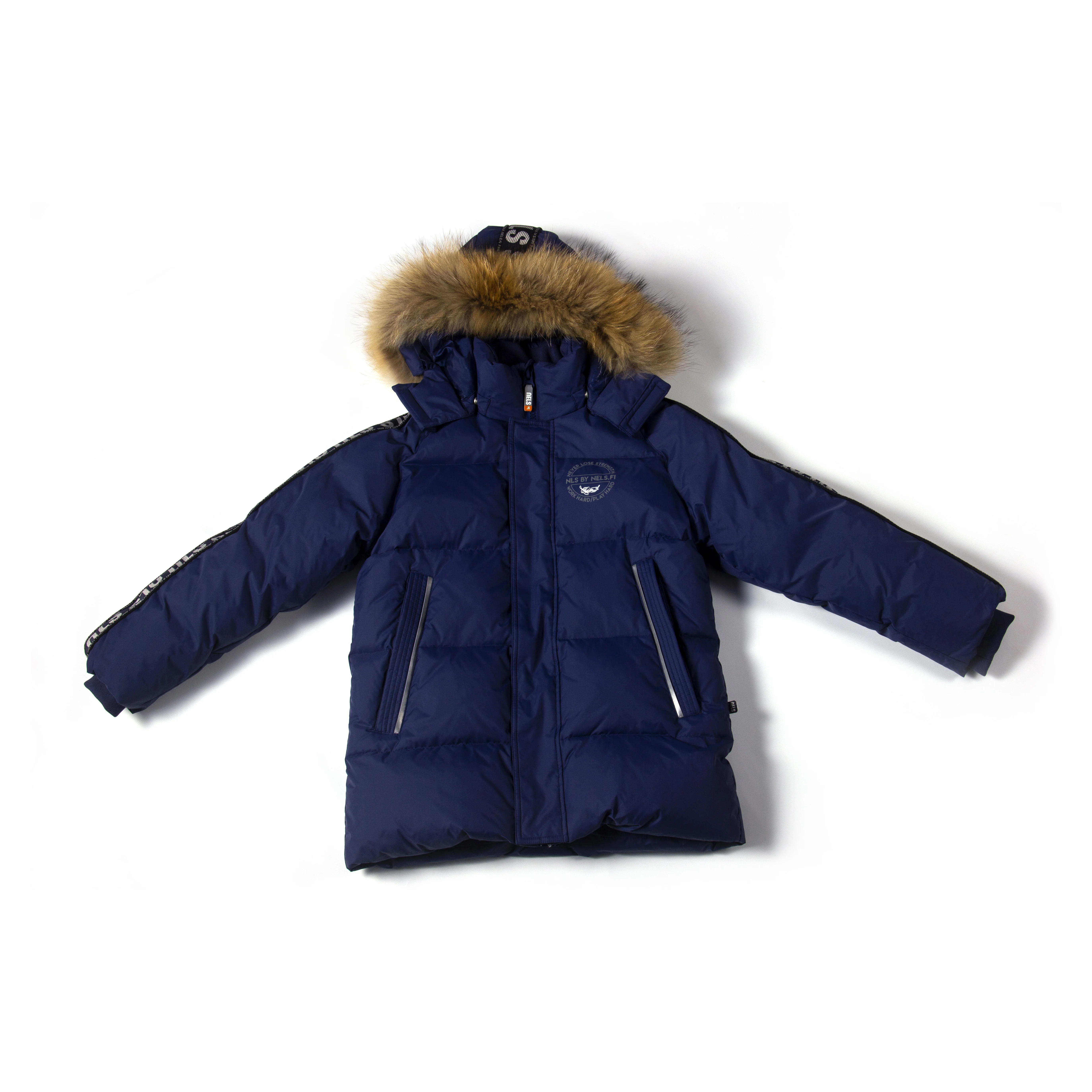 Jianfeng Winter warm long style zipper kids duck down hooded jacket with metal accessories
