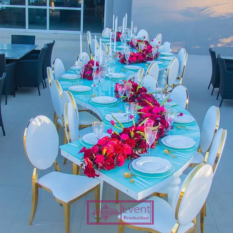 Outdoor Furniture Stainless Steel White Frame Half Moon Table Circle