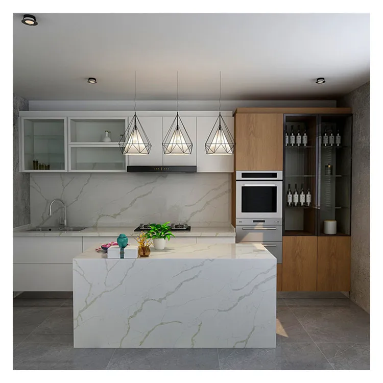 Kitchen Countertops Dining Table Counter Tops White Calacatta Artificial Marble Quartz Stone Slabs
