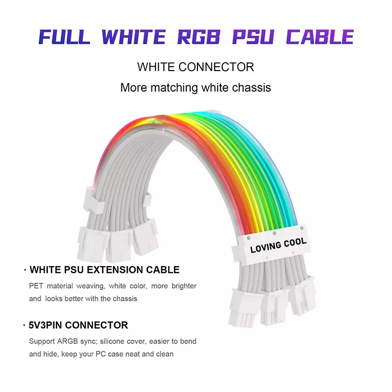 Rgb Psu Cables Full White Argb Gpu Power Supply Cable 3 * 8(6+2) Pin
