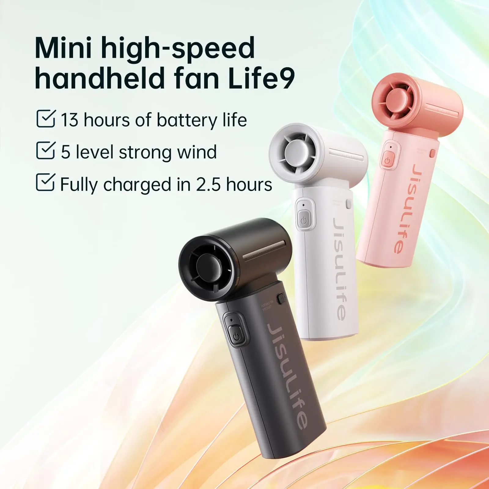 JISULIFE LIFE9 Portable Handheld Turbo Fan Mini USB Rechargeable Metal Fan Household Use 5-Speed Compact Design - Image 5