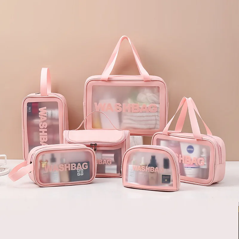 Wholesale Transparent Toiletry Storage Organizer Waterproof Pink Portable Wash Bag Custom Clear Pvc Makeup Travel Cosmetic Bag