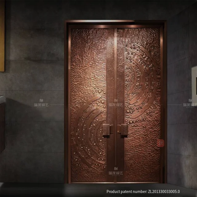 High-end luxury pure copper villa door smart lock double entry door look at the stars