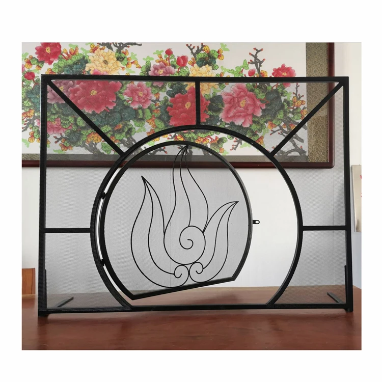 Home Decorative Indoor Fireplace Screen 3 Panel Wrought Iron Large Fireplace Screen Metal Decorative Mesh Cover