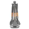 Gray wooden handle kitchenware 7 piece set rotating rack