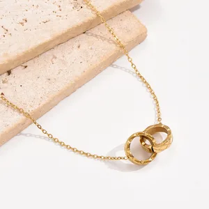 Japan South Korea Hot Selling Double Ring Interlocking Stainless Steel Women's Sporty Necklace Fashion Simple