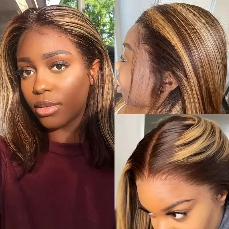 Naisten Suora Lyhyt Bob-hiusperuukki Brasilialainen 13x4 Lace Front Peruukki Pianovärillä Halpa_voghion.com