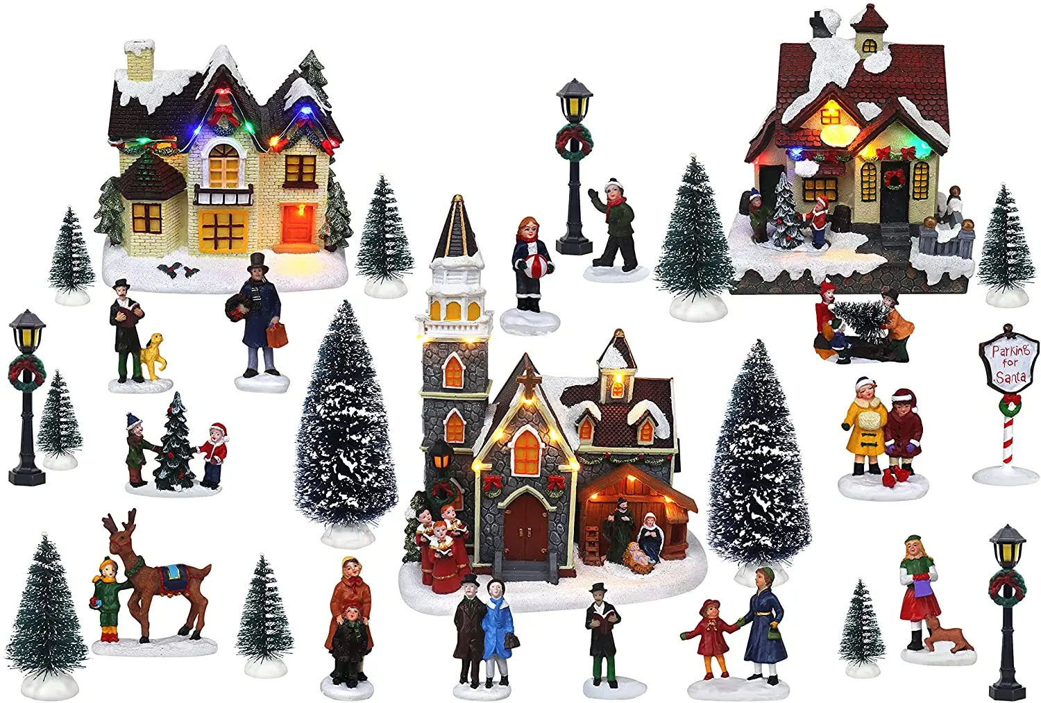 Led Christmas Village Sets Lighted Village Houses Xmas Tree Street