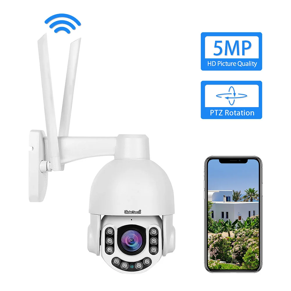 JideTech Wifi Wireless 5MP 360 Degree Security Network Auto Tracking Motion  Detection PTZ IP Camera Built in Mic