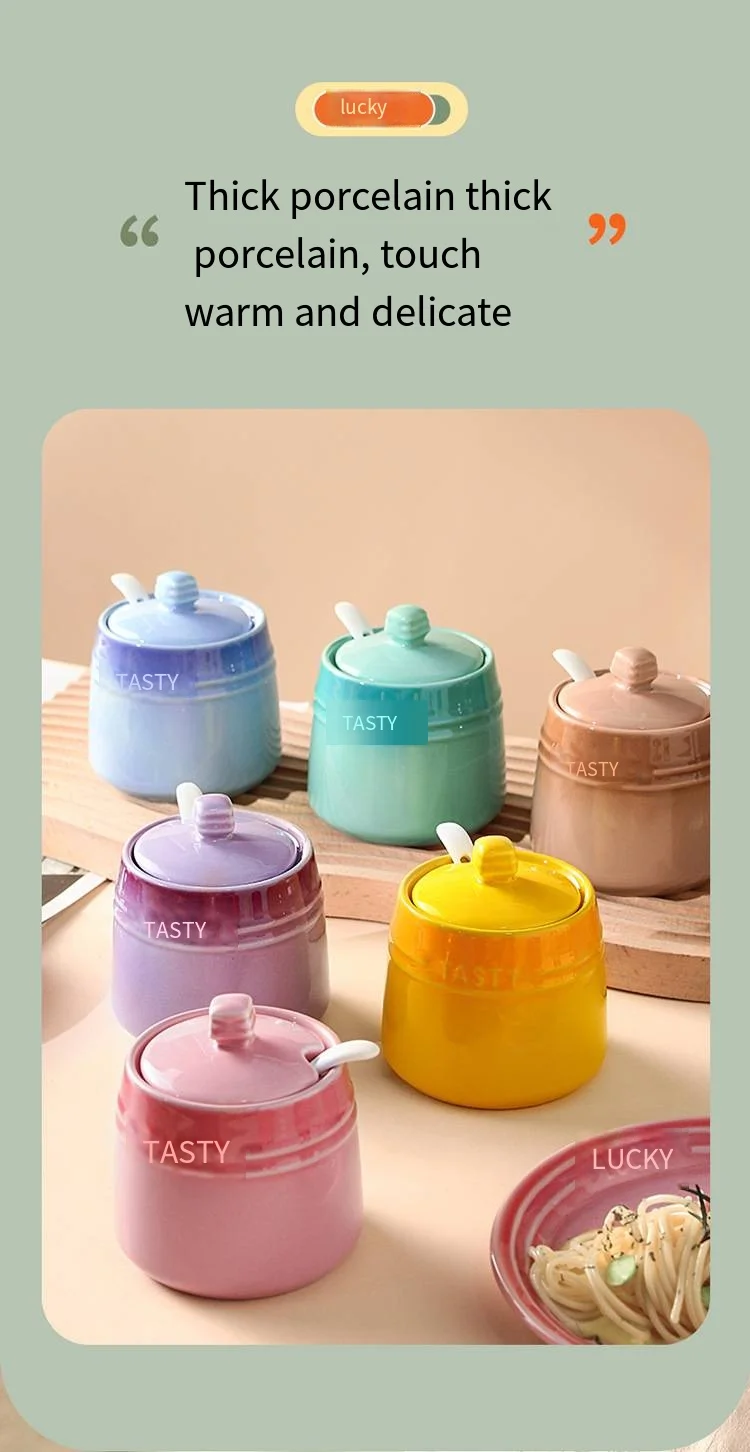 Nordic colorful ceramic seasoning pot creative gradient kitchen household MSG salt seasoning bottle jar seasoning box manufacture