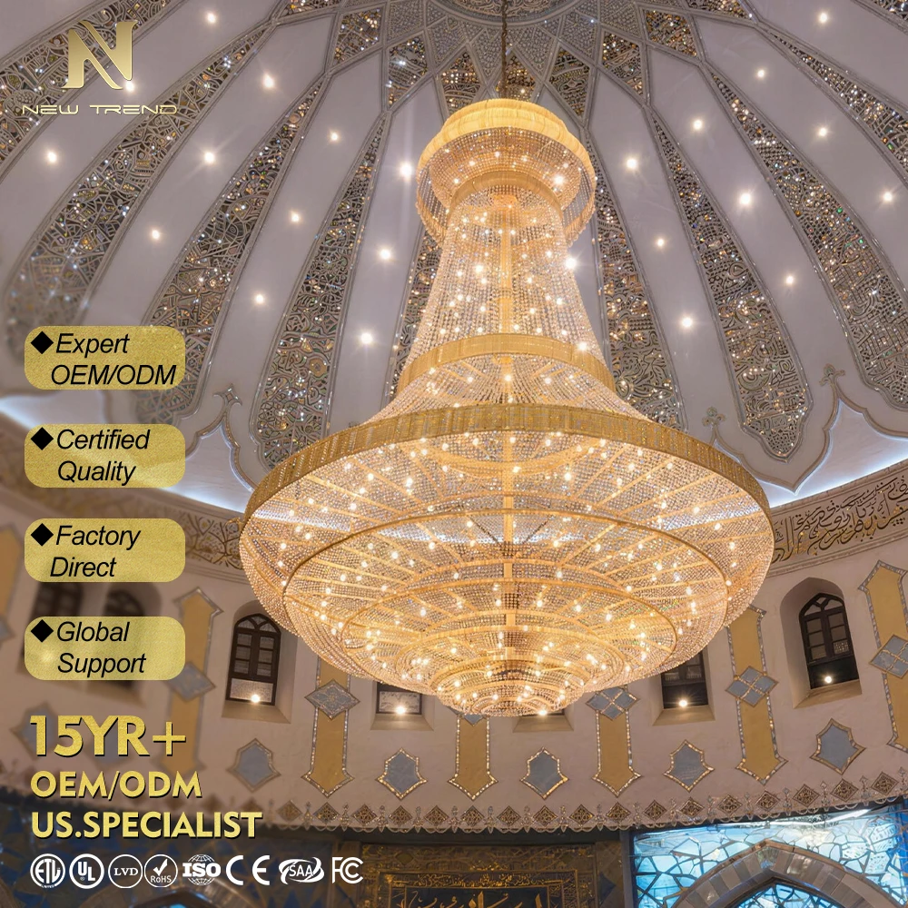 cpl-008 Bespoke Grand Crystal Mosque Chandelier – Oversized Islamic LED Lighting for Masjid Prayer Hall