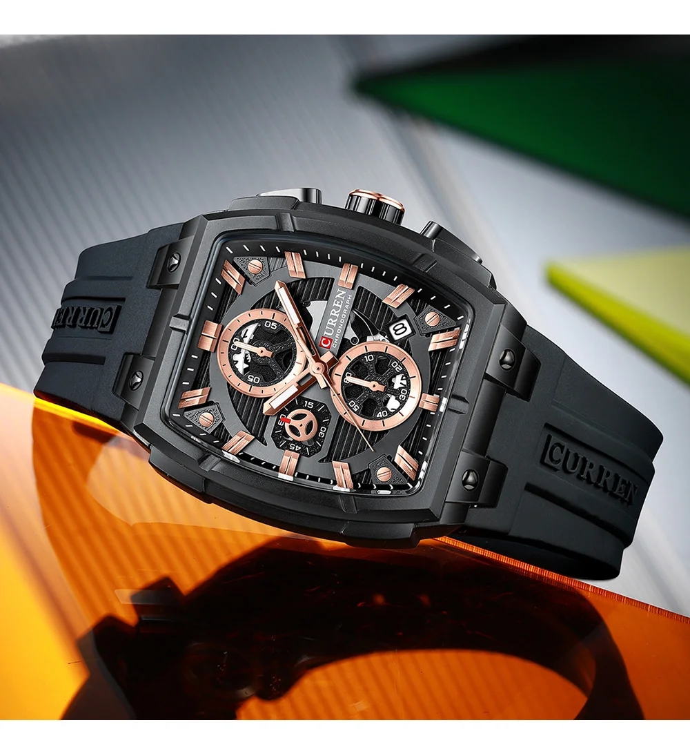 CURREN 8488 Men's Watches Luxury Square Quartz Wristwatch Waterproof Luminous Chronograph Watch for Men Date Clock