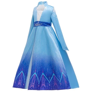 New Fashion Kids Cosplay Long Dress Girls Elsa Anna Princess Cosplay Party Dress BX1666