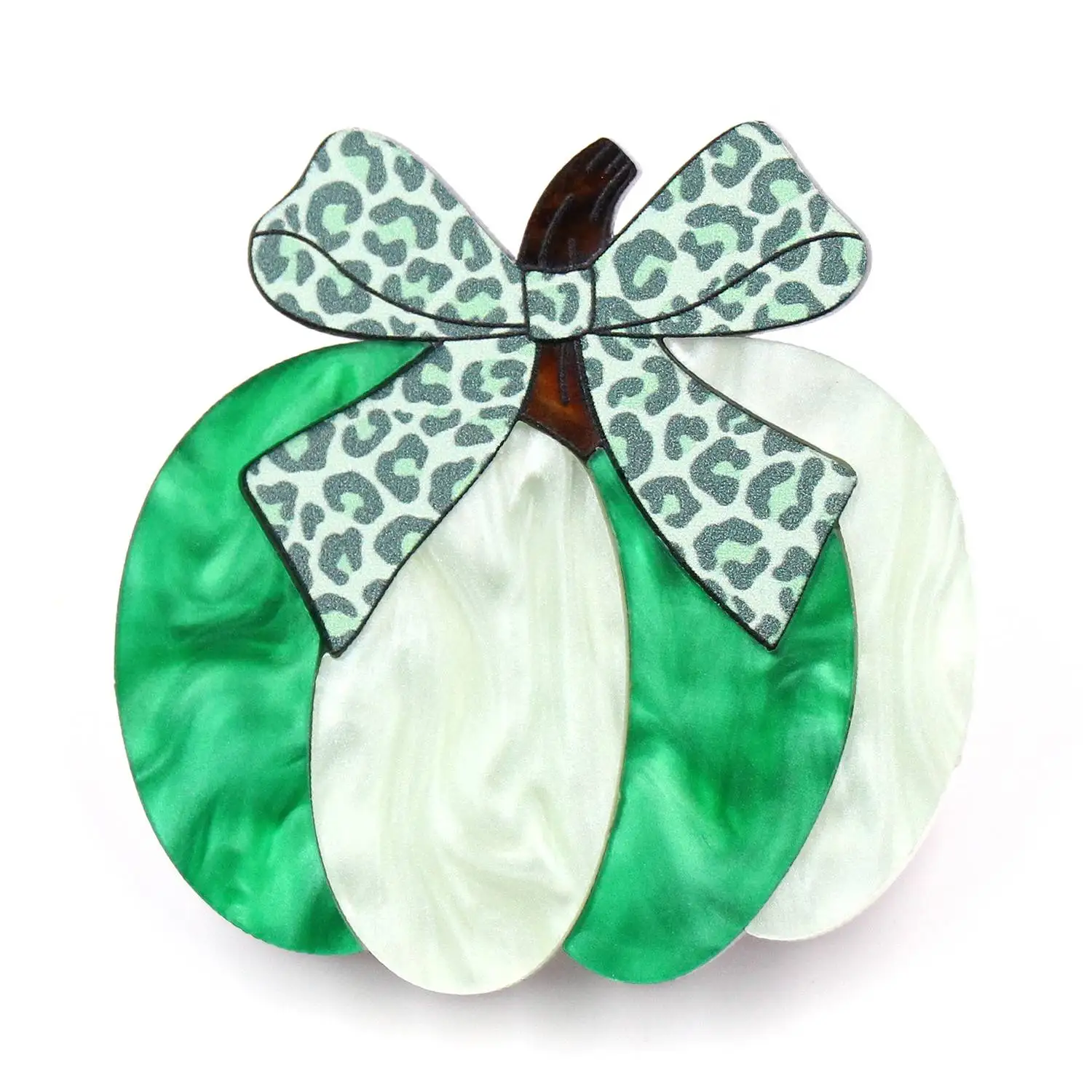 YYXBH1097 High Quality Leopard Print Acrylic Brooch Green Pumpkin UV Laser Cutting Synthetic Jewelry for Children's Engagement