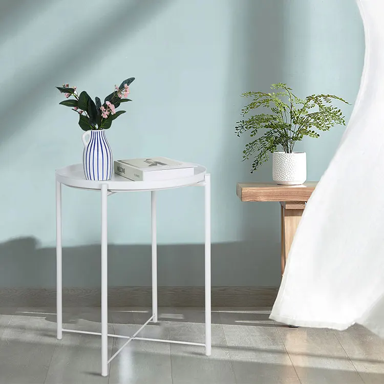 Simplicity Metal Round Small Side Table for Living Room Coffee Table Modern Height Adjustable Table