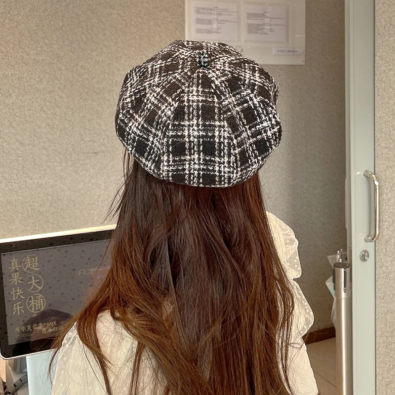 Wholesale Winter Women Fashion Artist Painter Newsboy Hat Plaid Beret Hat