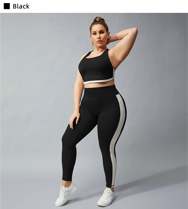 Women Plus Size Two Pieces Sports Bra Yoga Leggings Set Patchwork Workout Apparel 2022