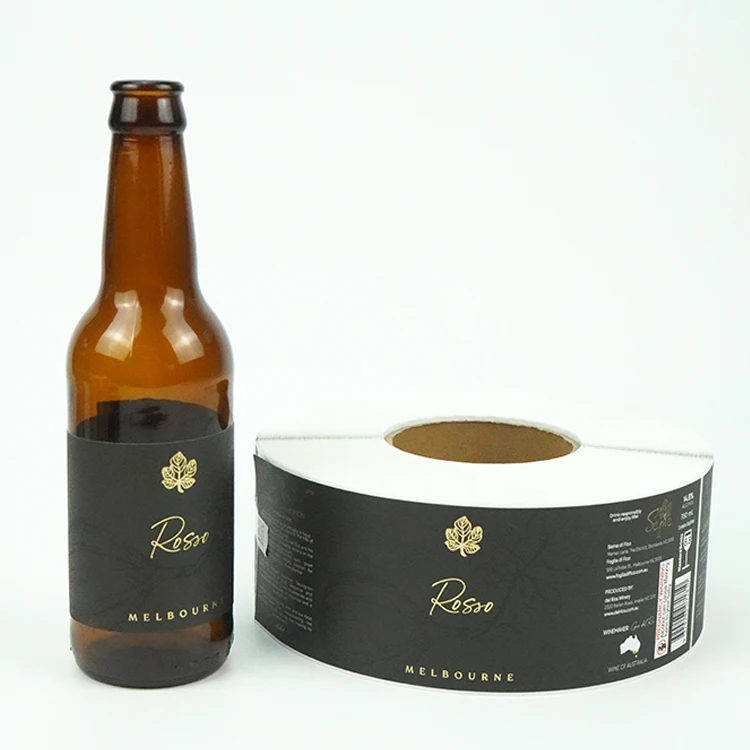 Custom self adhesive printing roll sticky sticker glass beer bottle label texture paper wine label with embossed effect