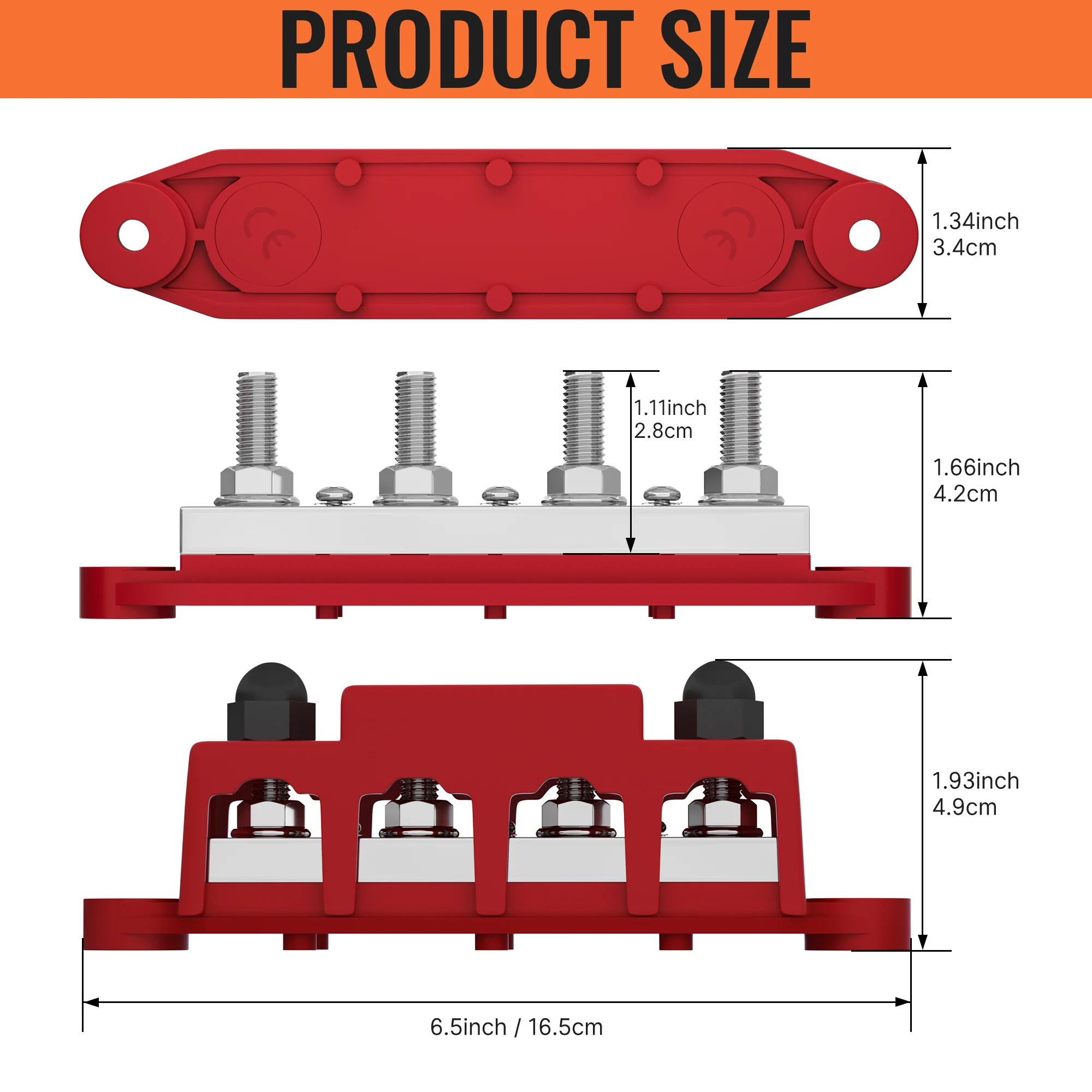 Heavy Duty 400A Power Distribution Block M8 Stud Battery Copper Bus Bar 48V DC Automotive Terminal Distribution Block for Car