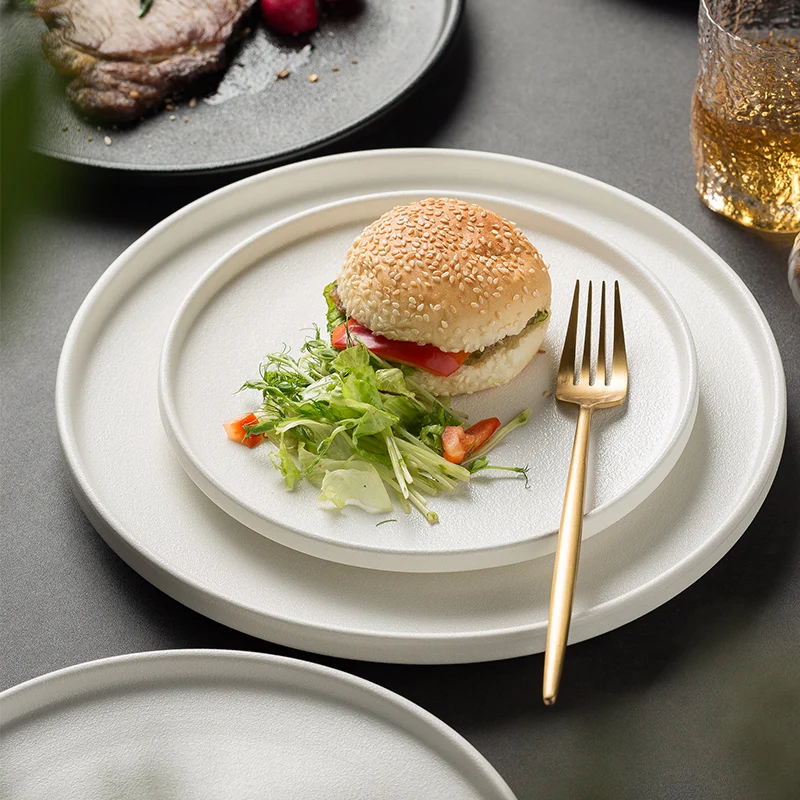 Plato de cena de cerámica mate, vajilla redonda blanca para Pasta