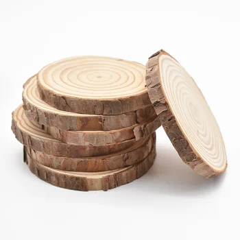 Custom Ufinished Natural Wooden Slices Discs With Bark Pyrography For DIY Crafts