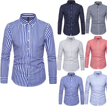 2022 Masheng 2021 Plus Size Men's Dress Shirt 5XL Vertical stripes Stylish Male Tops Business Wear Full Sleeve Striped Shirt Men