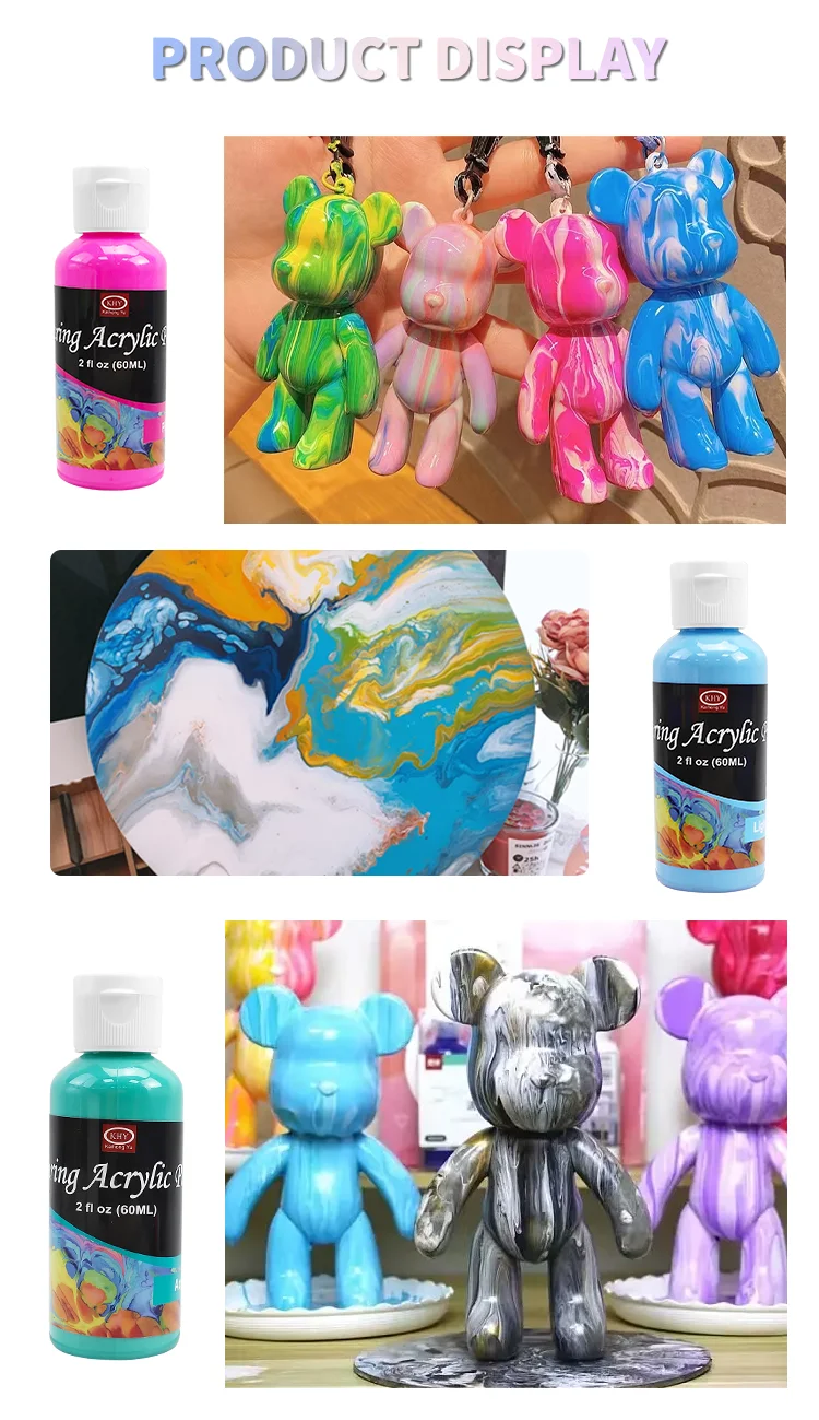 Khy Nontox Art Pre Mixed Kit Fluid Diy Bear Paints For Kids Pouring And Acrylic Neon Acryl Pour